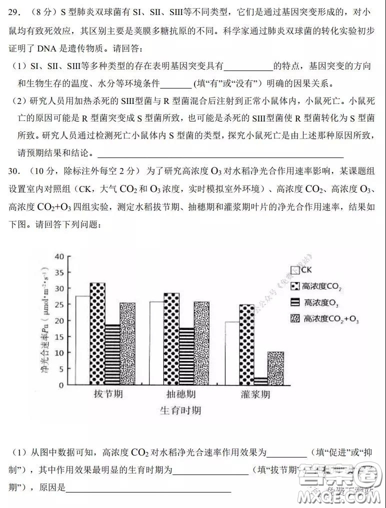 2020年河南省實驗中學(xué)高三假期自主測試?yán)砜凭C合試題及答案