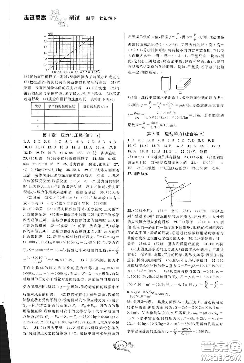 2020春走進(jìn)重高培優(yōu)測試七年級科學(xué)下冊浙教版答案