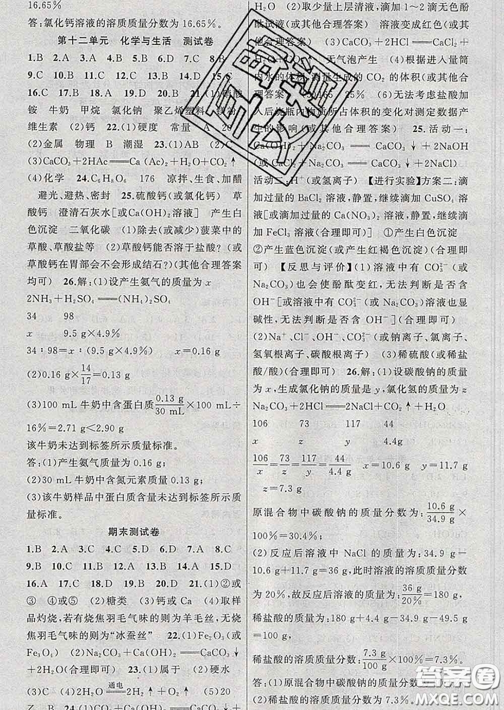 2020年黃岡金牌之路練闖考九年級(jí)化學(xué)下冊(cè)人教版答案