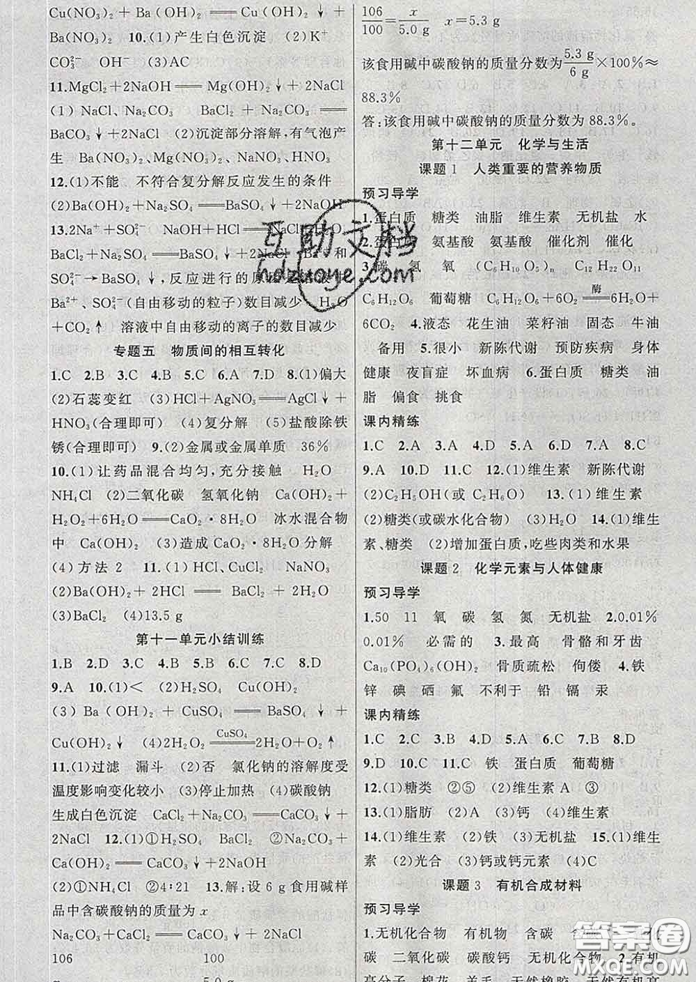 2020年黃岡金牌之路練闖考九年級(jí)化學(xué)下冊(cè)人教版答案