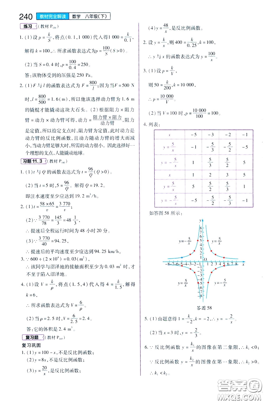 2020年王后雄初中教材完全解讀八年級(jí)下冊(cè)數(shù)學(xué)SKSX蘇科版參考答案