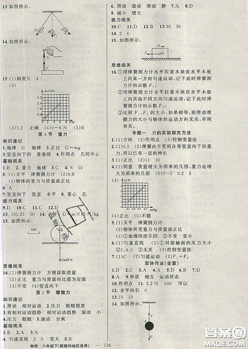 新疆青少年出版社2020春黃岡100分闖關八年級物理下冊教科版答案