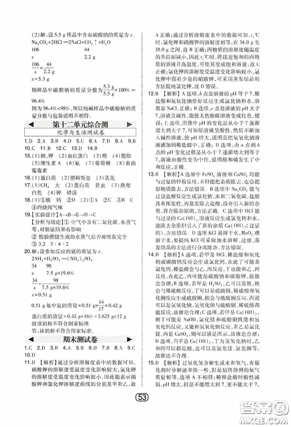 東北師范大學(xué)出版社2020北大綠卡課時同步講練九年級化學(xué)下冊人教版答案