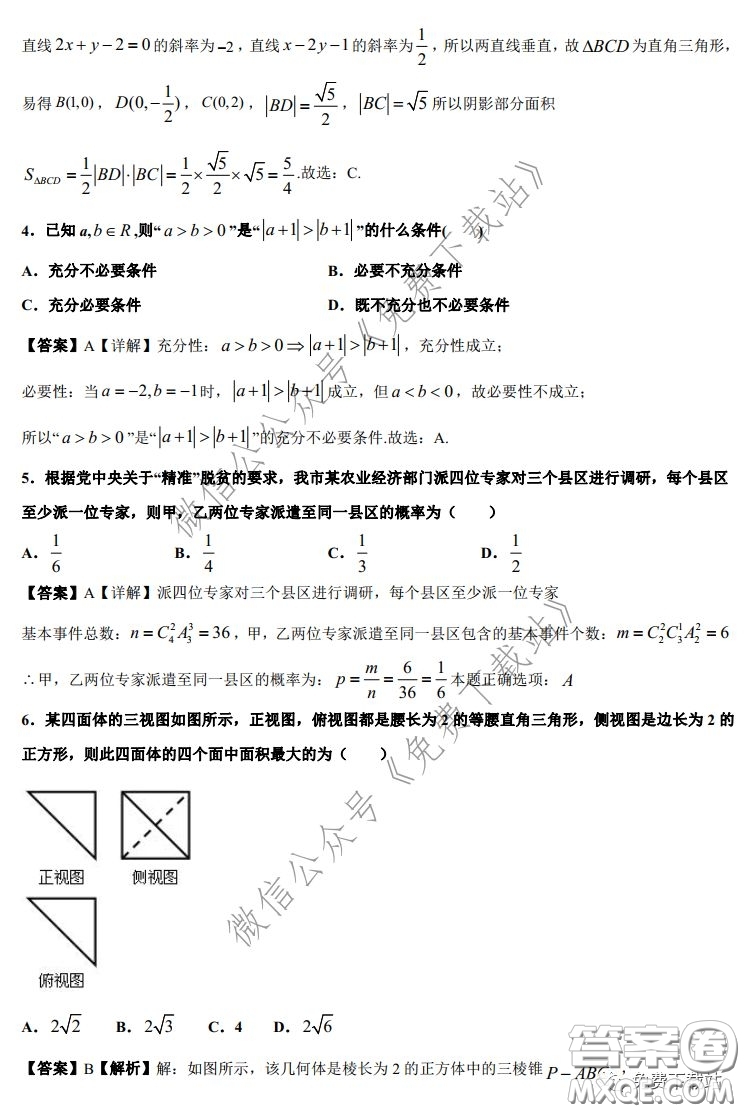 2020年全國高等學(xué)校統(tǒng)一招生考試武漢二月調(diào)考仿真模擬理科數(shù)學(xué)試題及答案