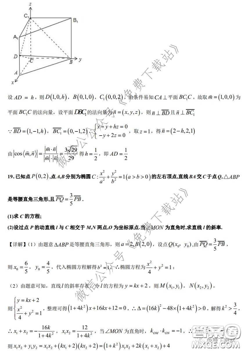 2020年全國高等學(xué)校統(tǒng)一招生考試武漢二月調(diào)考仿真模擬理科數(shù)學(xué)試題及答案