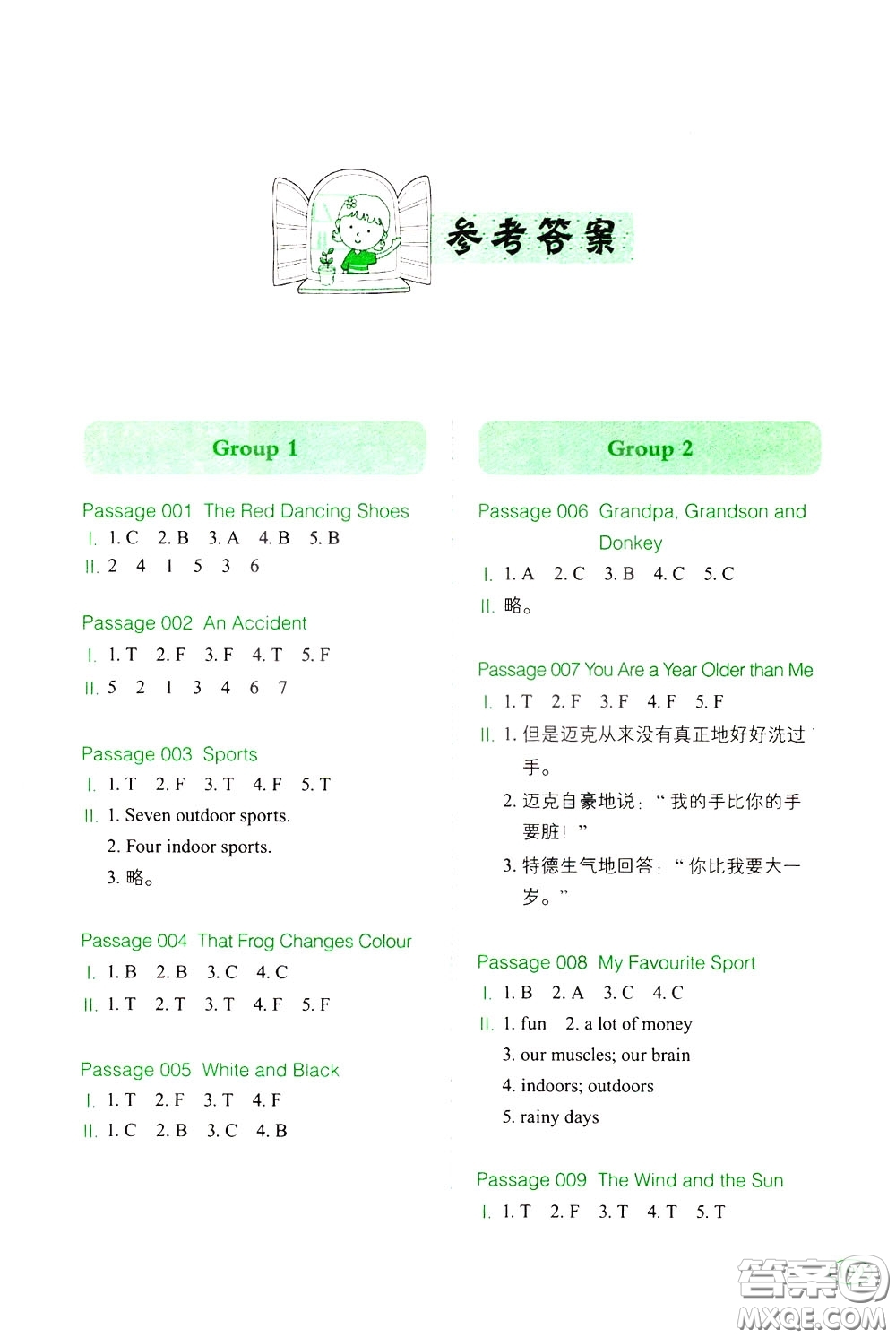 2020年一本小學(xué)英語(yǔ)閱讀訓(xùn)練100篇五年級(jí)參考答案