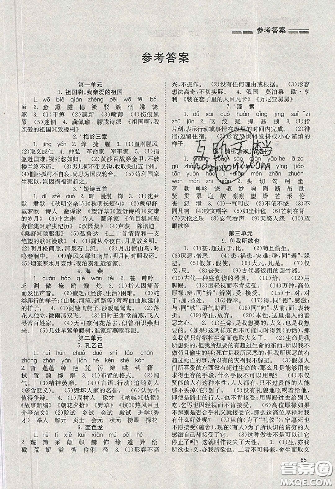 北京時(shí)代華文書(shū)局2020全效學(xué)習(xí)學(xué)業(yè)評(píng)價(jià)方案九年級(jí)語(yǔ)文下冊(cè)人教版答案