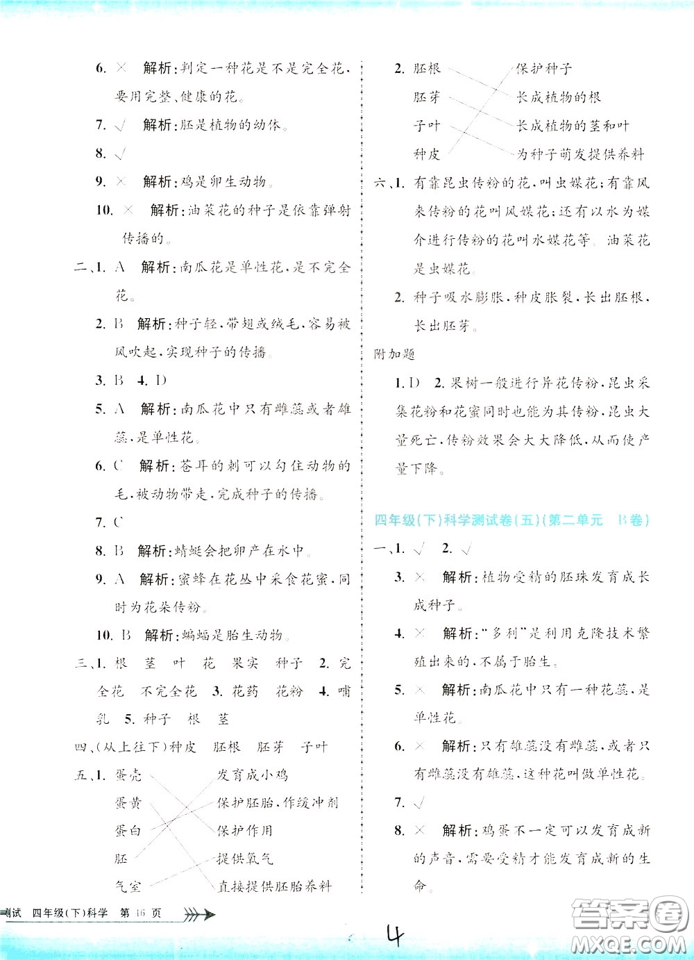 孟建平系列叢書(shū)2020年小學(xué)單元測(cè)試科學(xué)四年級(jí)下冊(cè)J教科版參考答案