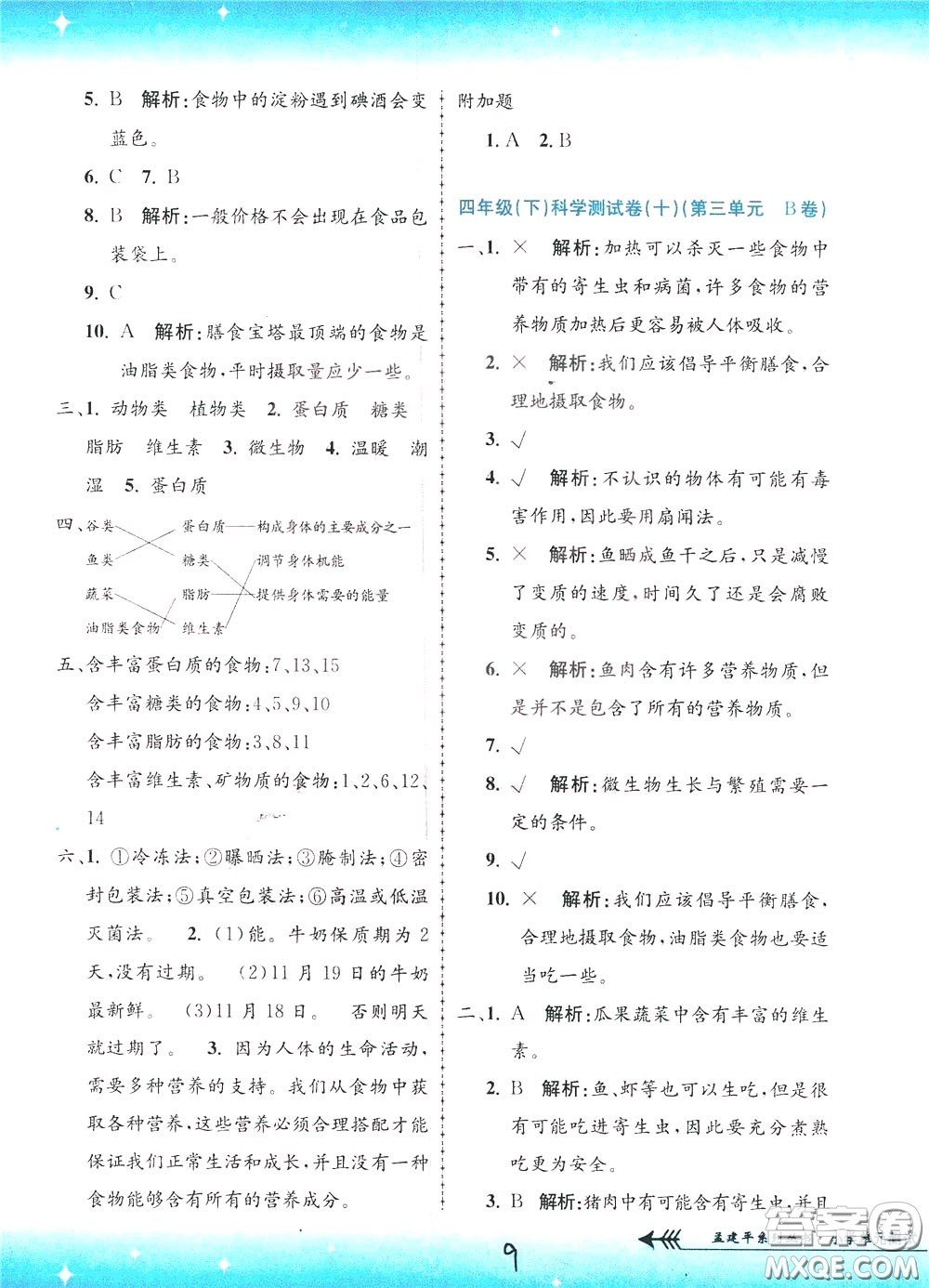 孟建平系列叢書(shū)2020年小學(xué)單元測(cè)試科學(xué)四年級(jí)下冊(cè)J教科版參考答案