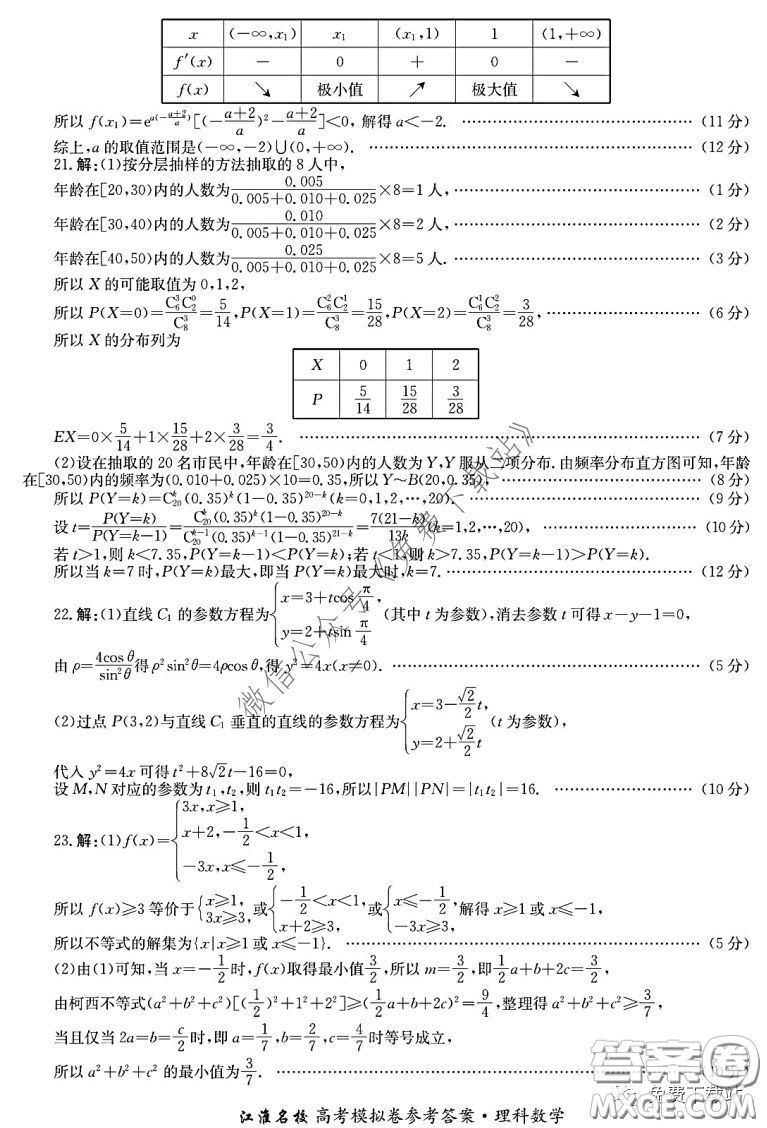 江淮名校2020年普通高等學(xué)校招生全國統(tǒng)一考試最新模擬卷二理科數(shù)學(xué)試題及答案