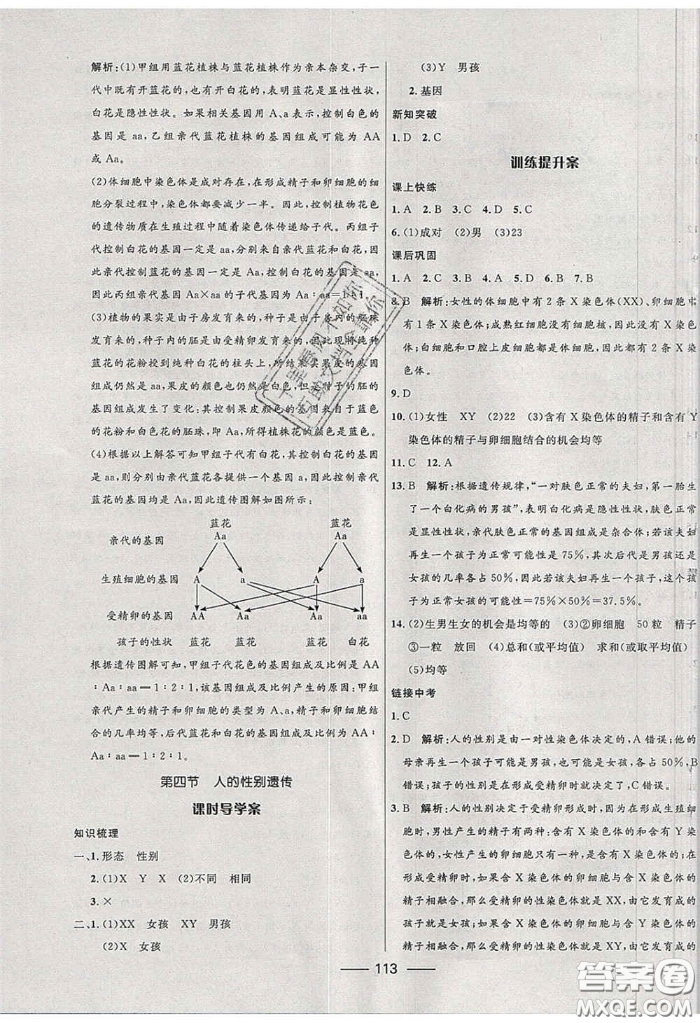 贏在起跑線2020奪冠百分百新導(dǎo)學(xué)課時練八年級生物下冊人教版答案