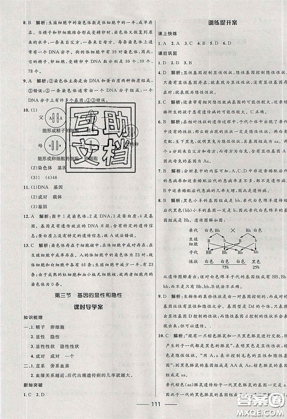 贏在起跑線2020奪冠百分百新導(dǎo)學(xué)課時練八年級生物下冊人教版答案