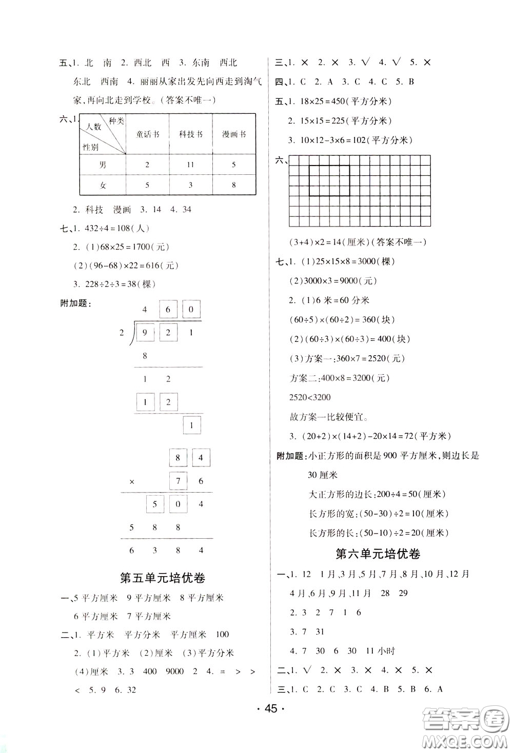 2020年黃岡同步練黃岡培優(yōu)卷數(shù)學(xué)3年級(jí)下冊(cè)RJ人教版參考答案