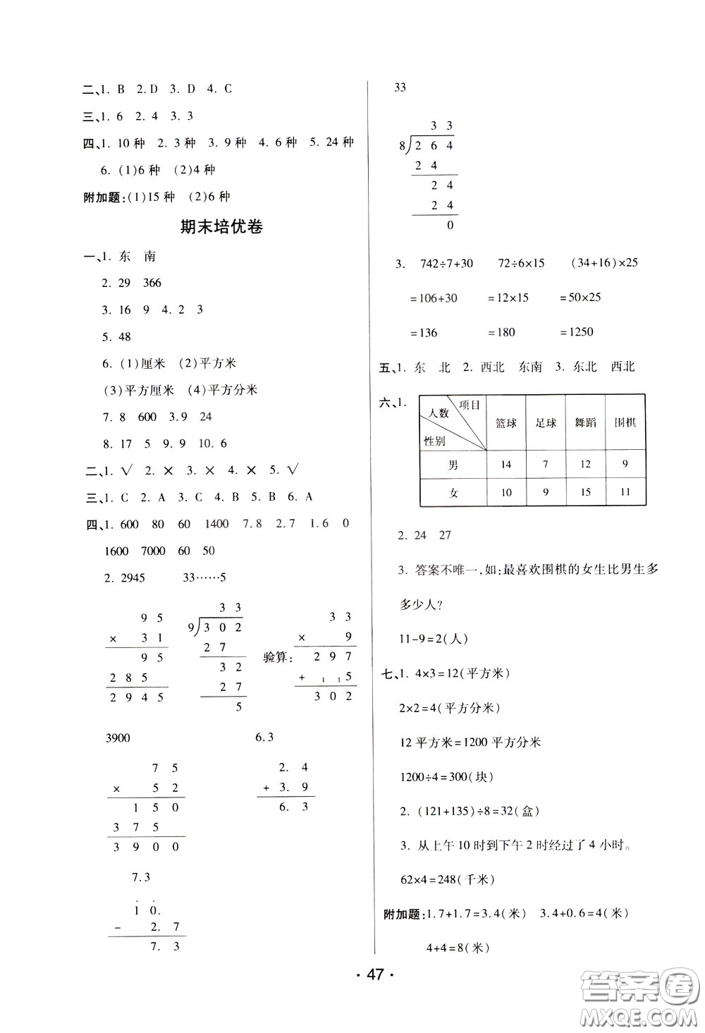 2020年黃岡同步練黃岡培優(yōu)卷數(shù)學(xué)3年級(jí)下冊(cè)RJ人教版參考答案