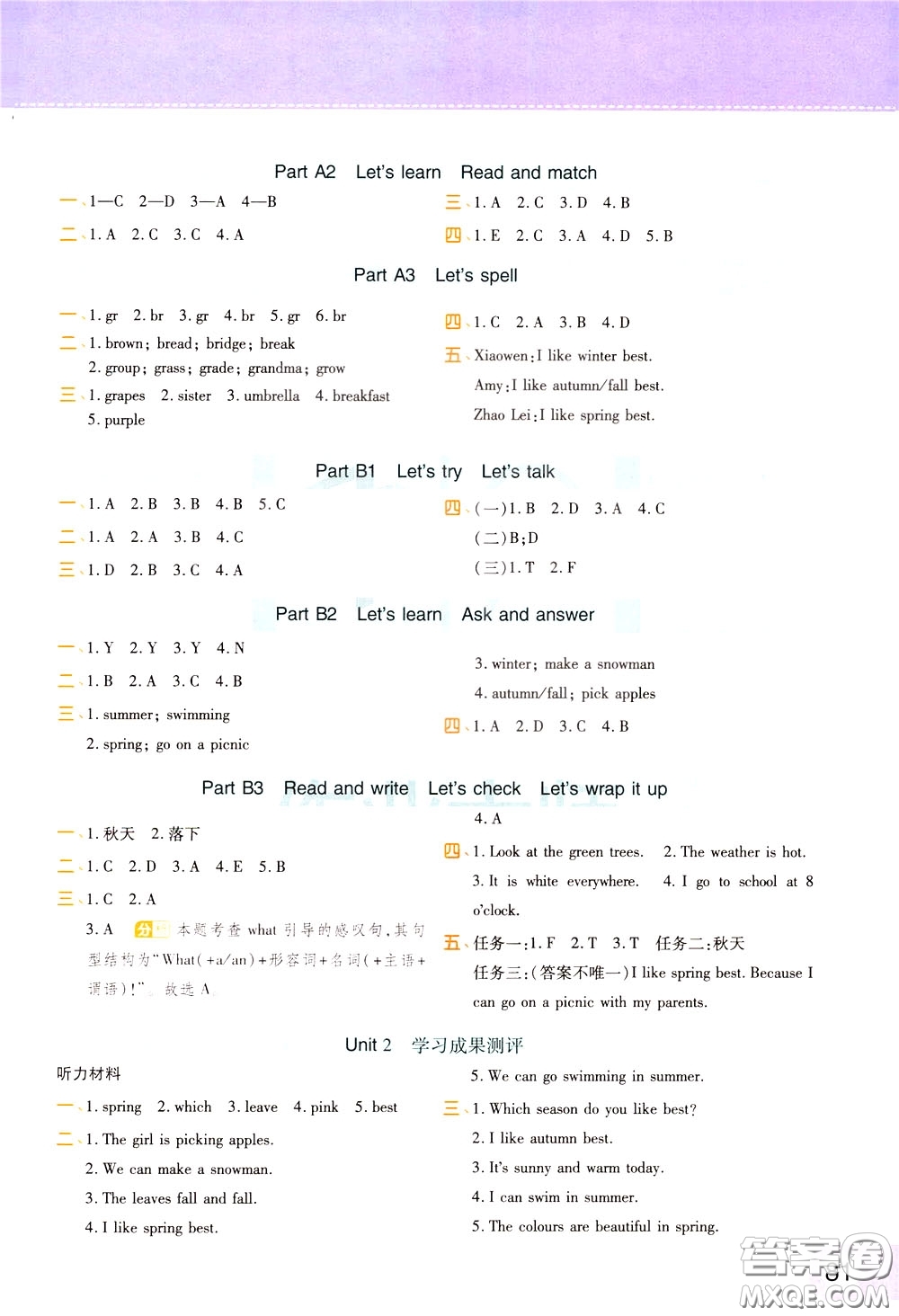 2020年黃岡同步練一日一練三年級(jí)起點(diǎn)英語(yǔ)5年級(jí)下冊(cè)PEP人教版參考答案