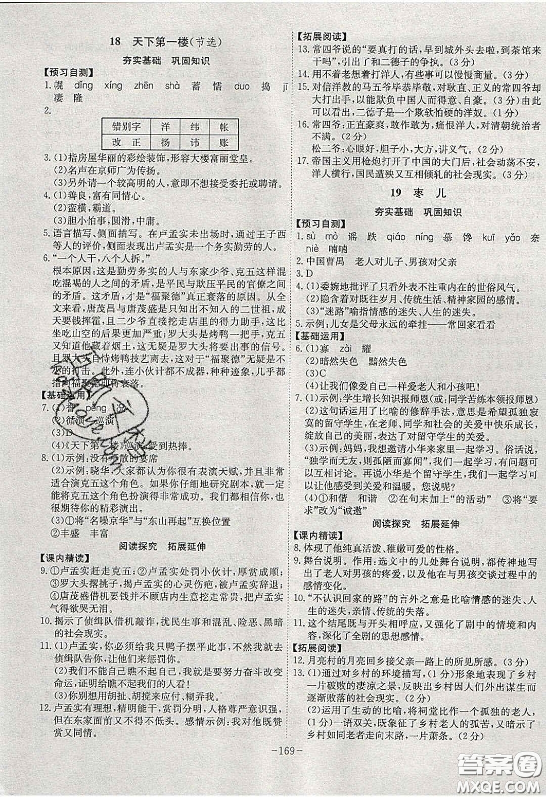 安徽師范大學(xué)出版社2020課時(shí)A計(jì)劃九年級(jí)語(yǔ)文下冊(cè)人教版答案