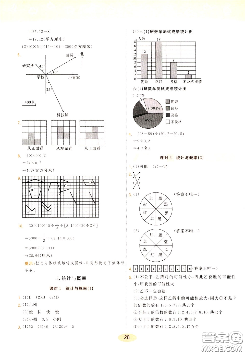 2020年黃岡同步練一日一練數(shù)學6年級下冊RJ人教版參考答案