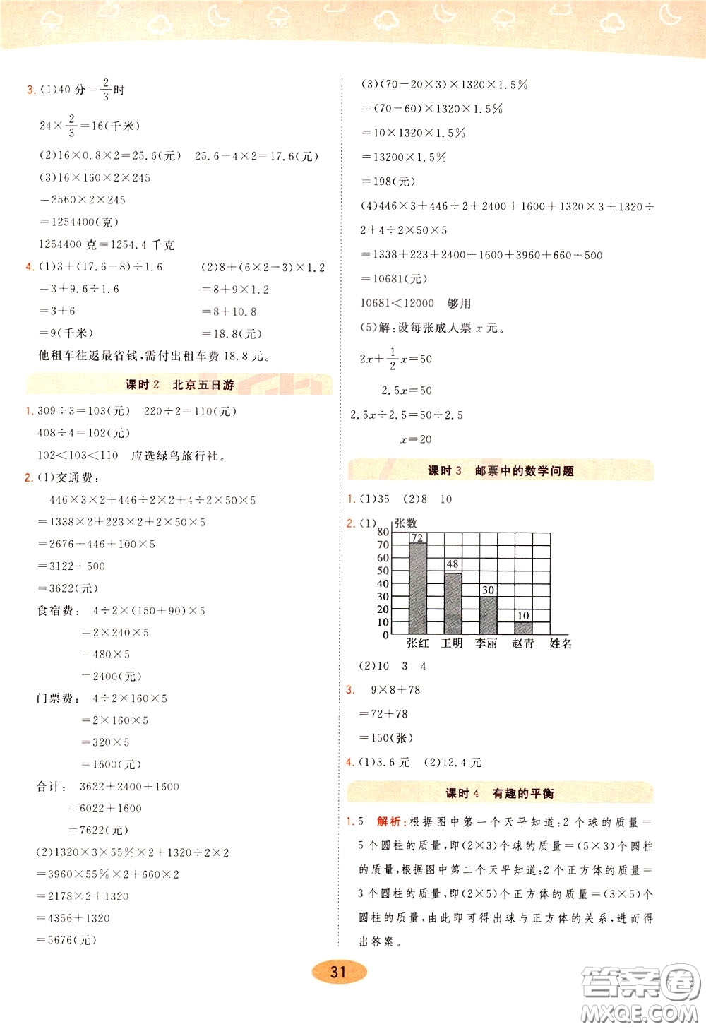 2020年黃岡同步練一日一練數(shù)學6年級下冊RJ人教版參考答案