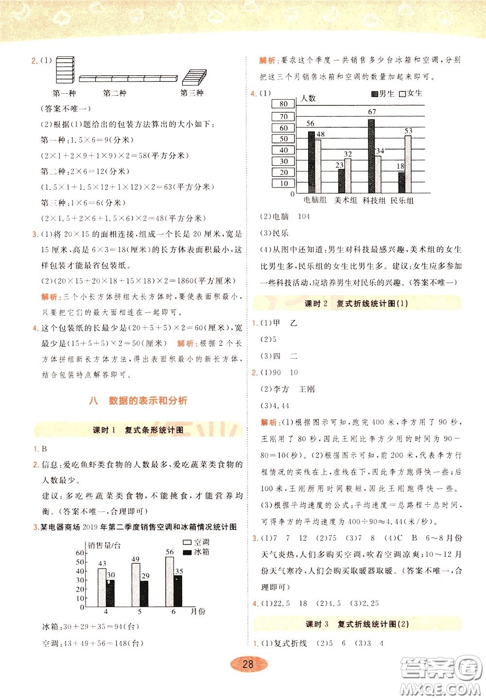 2020年黃岡同步練一日一練數(shù)學(xué)5年級(jí)下冊(cè)BS北師版參考答案