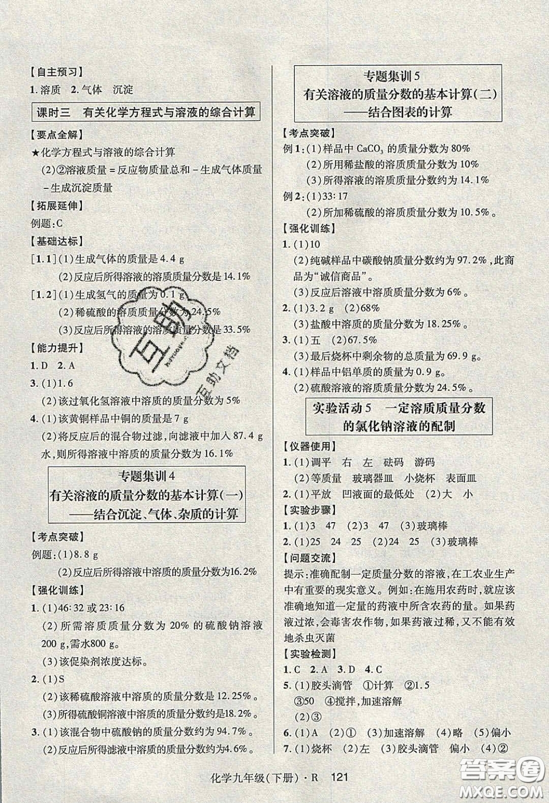 2020年高分突破課時(shí)達(dá)標(biāo)講練測九年級化學(xué)下冊人教版答案