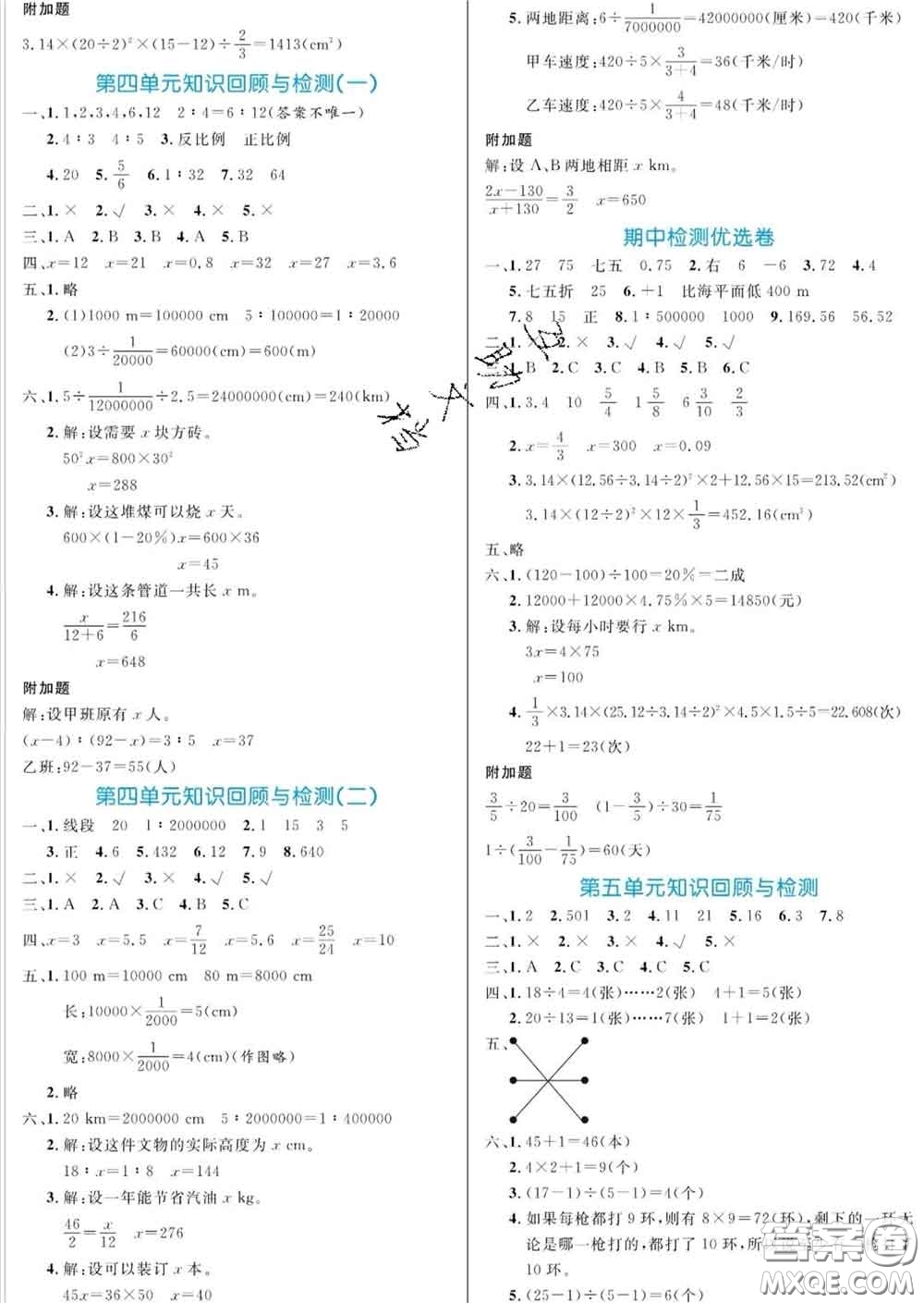 黑龍江教育出版社2020新版黃岡名卷六年級(jí)數(shù)學(xué)下冊(cè)人教版答案