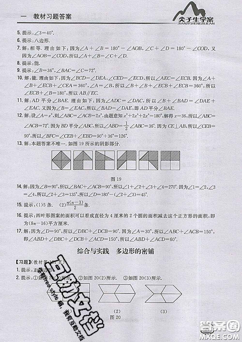 吉林人民出版社2020春尖子生學(xué)案七年級數(shù)學(xué)下冊青島版答案