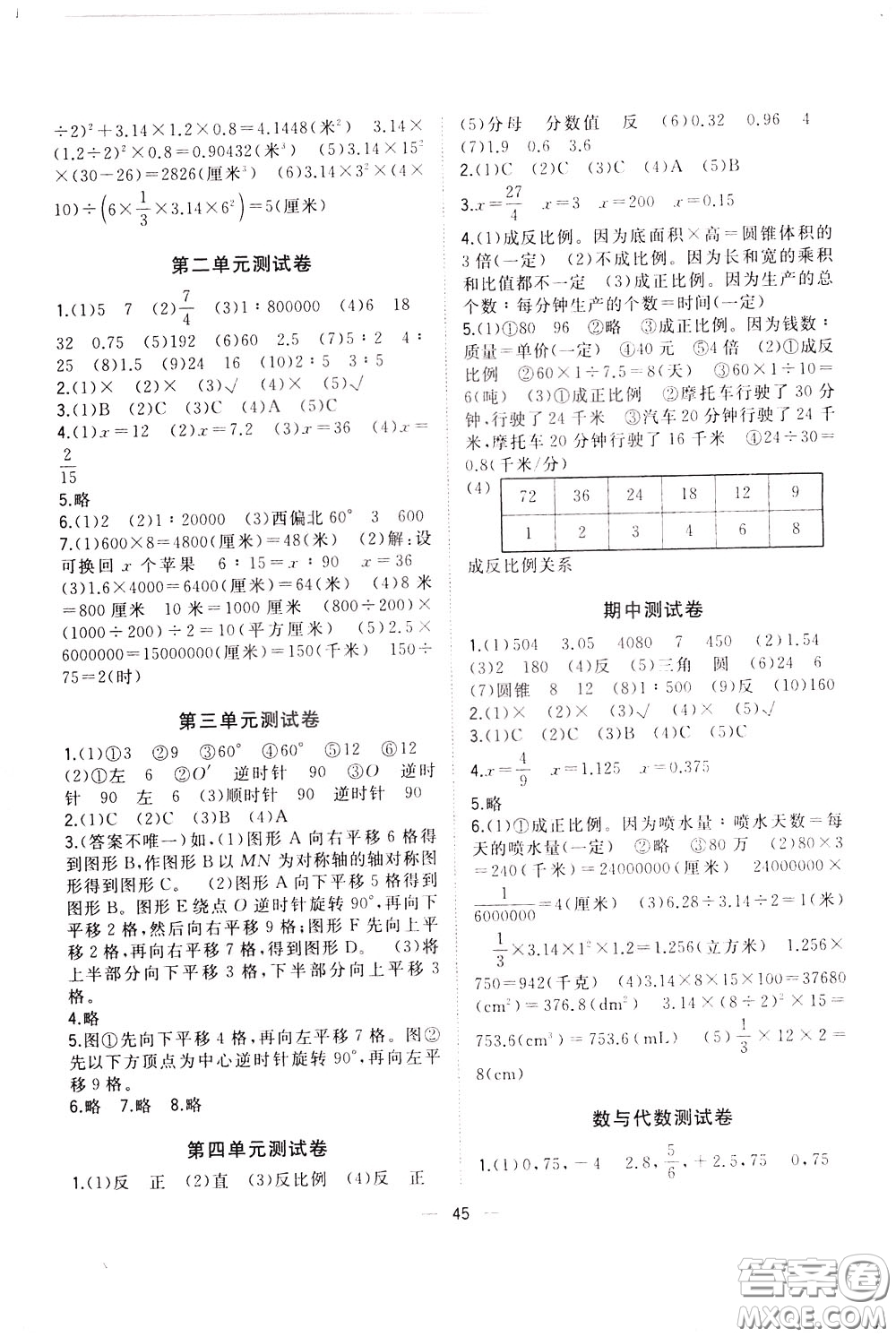 維宇文化2020年課課優(yōu)課堂小作業(yè)數(shù)學(xué)六年級(jí)下冊(cè)B北師版參考答案