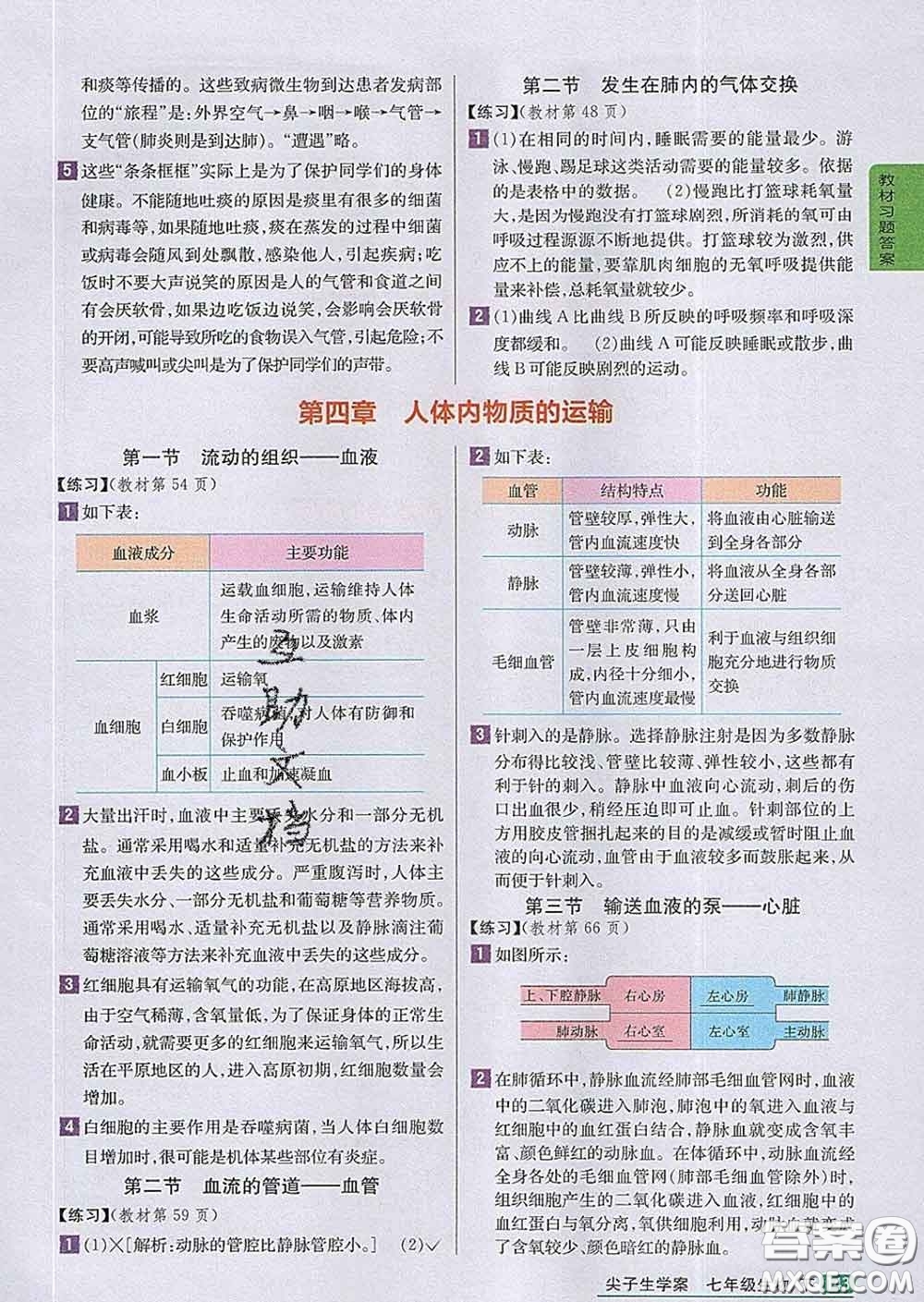 吉林人民出版社2020春尖子生學(xué)案七年級(jí)生物下冊(cè)人教版答案