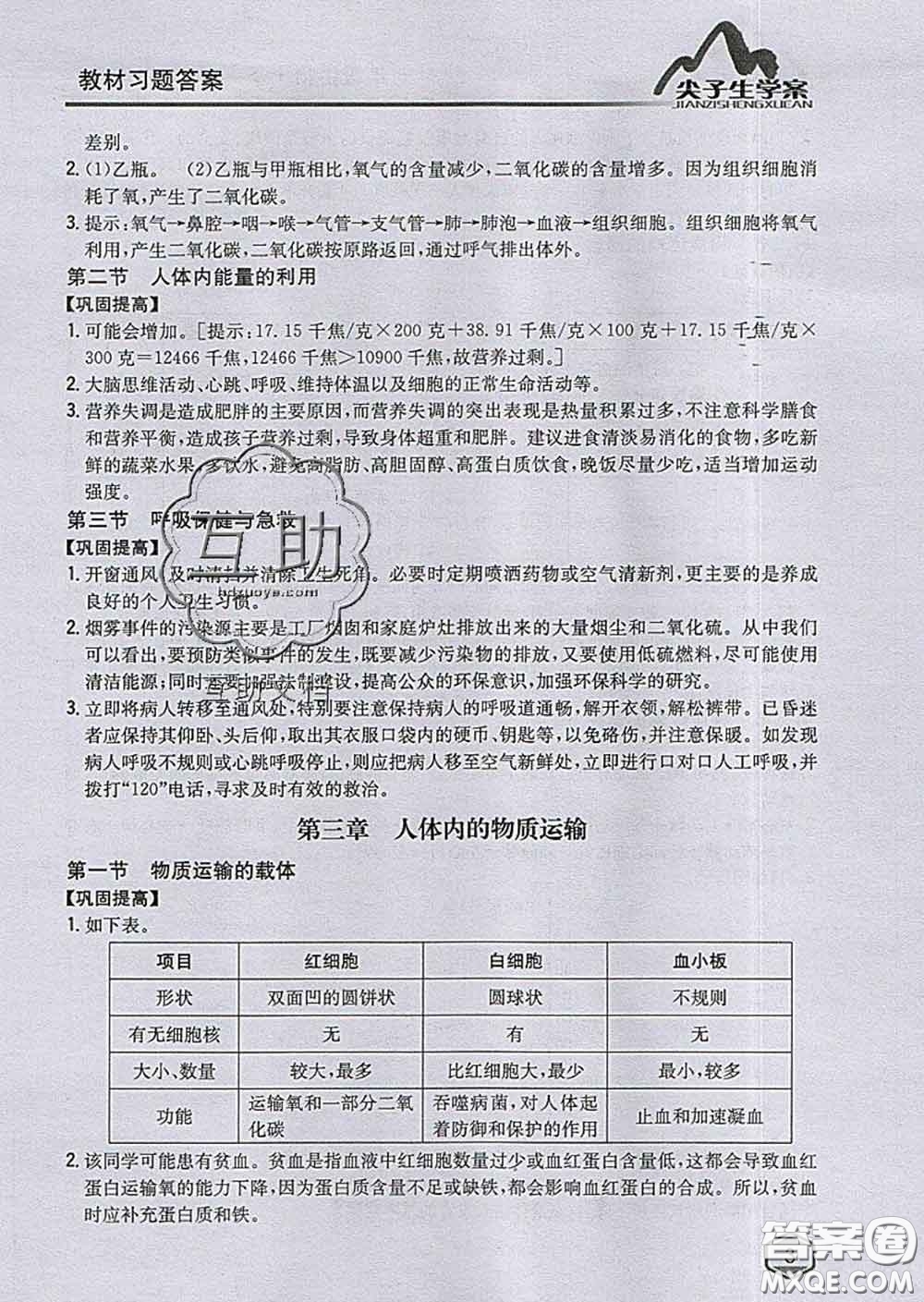 吉林人民出版社2020春尖子生學(xué)案七年級生物下冊濟(jì)南版答案