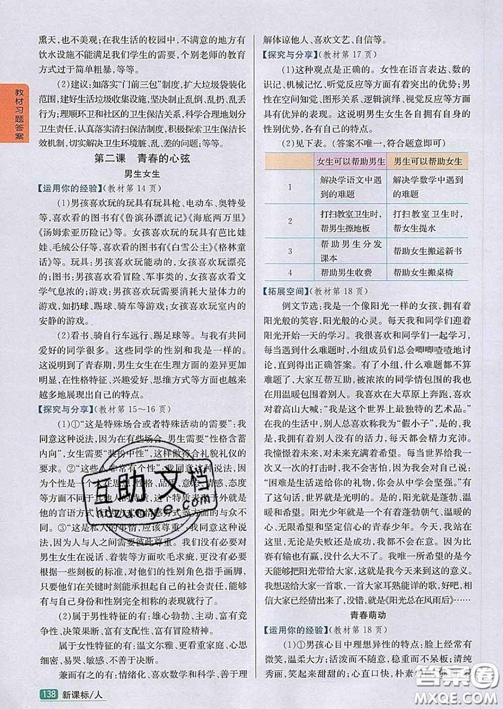 吉林人民出版社2020春尖子生學(xué)案七年級道德與法治下冊人教版答案