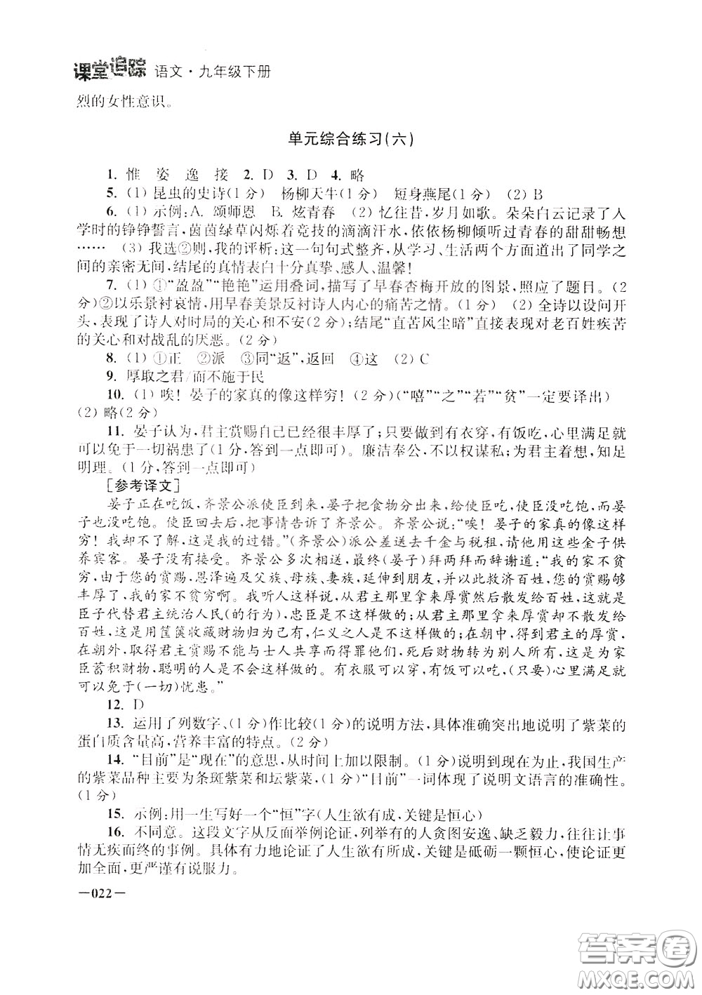 2020年課堂追蹤九年級(jí)下冊(cè)語(yǔ)文參考答案