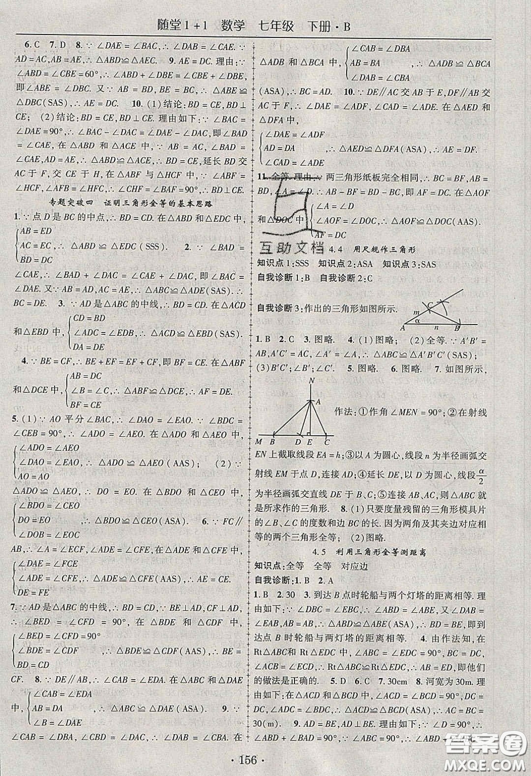 海韻圖書2020年春隨堂1+1導練七年級數(shù)學下冊北師大版答案