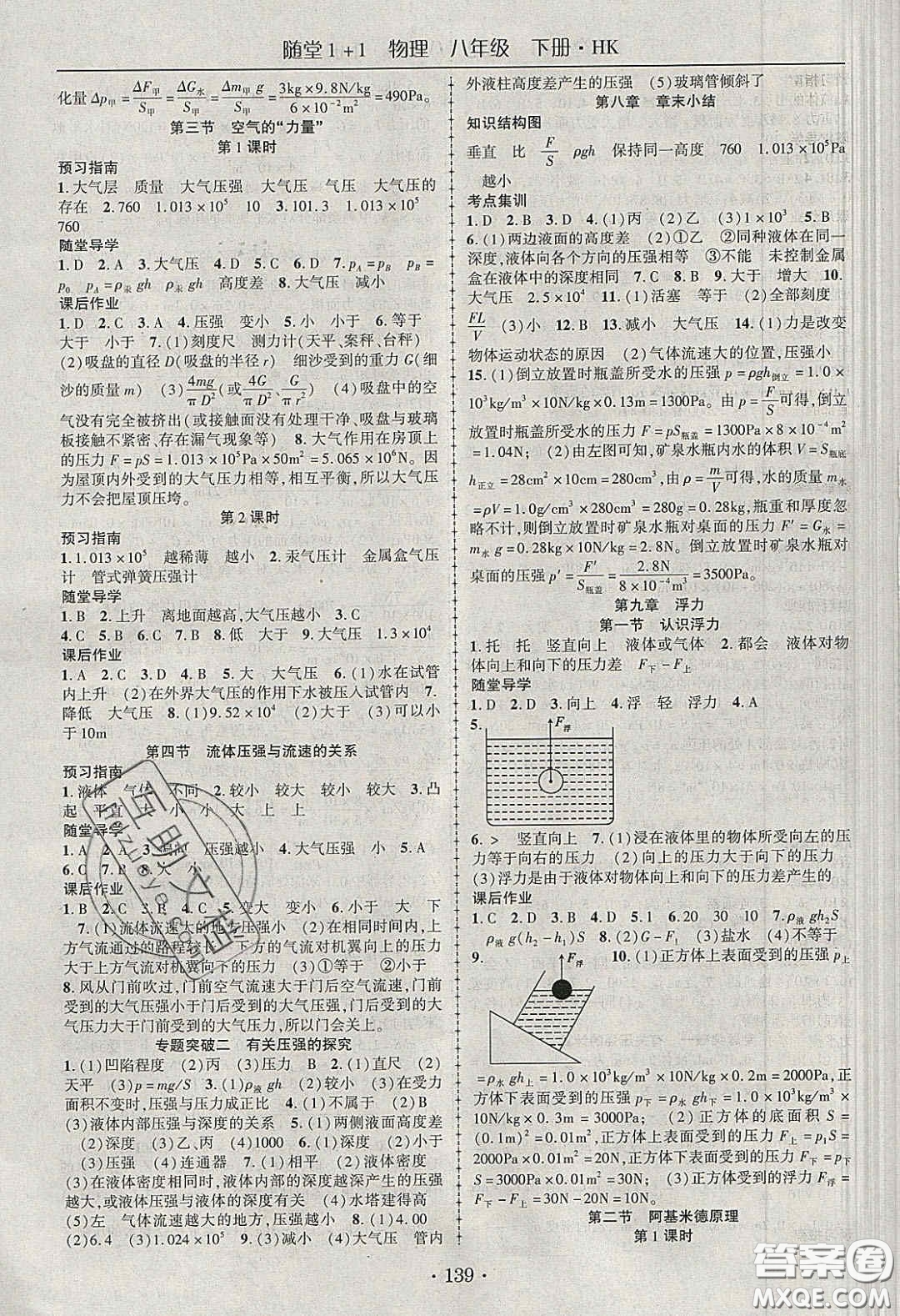 海韻圖書2020年春隨堂1+1導(dǎo)練八年級物理下冊滬科版答案