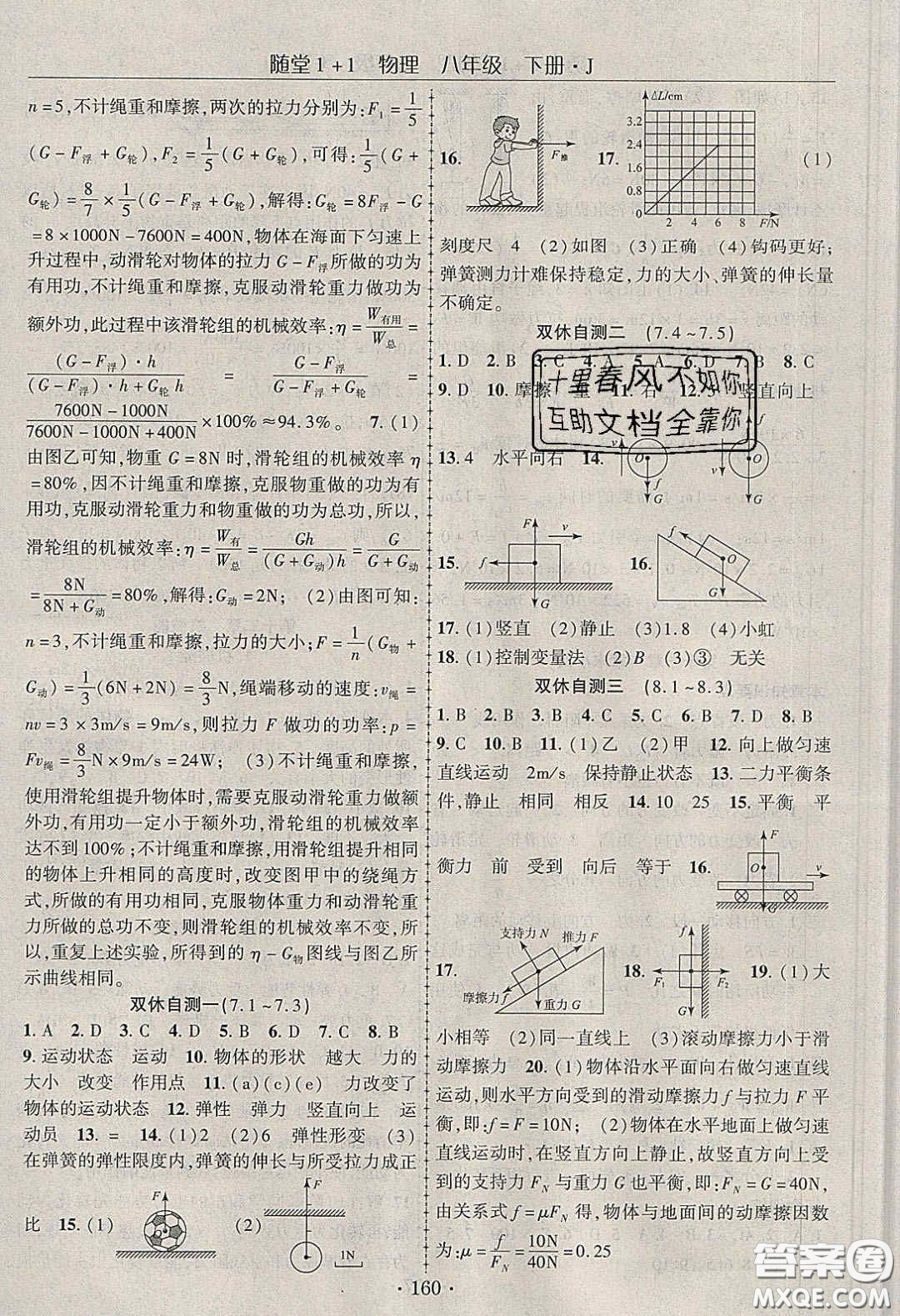 海韻圖書2020年春隨堂1+1導(dǎo)練八年級(jí)物理下冊(cè)教科版答案