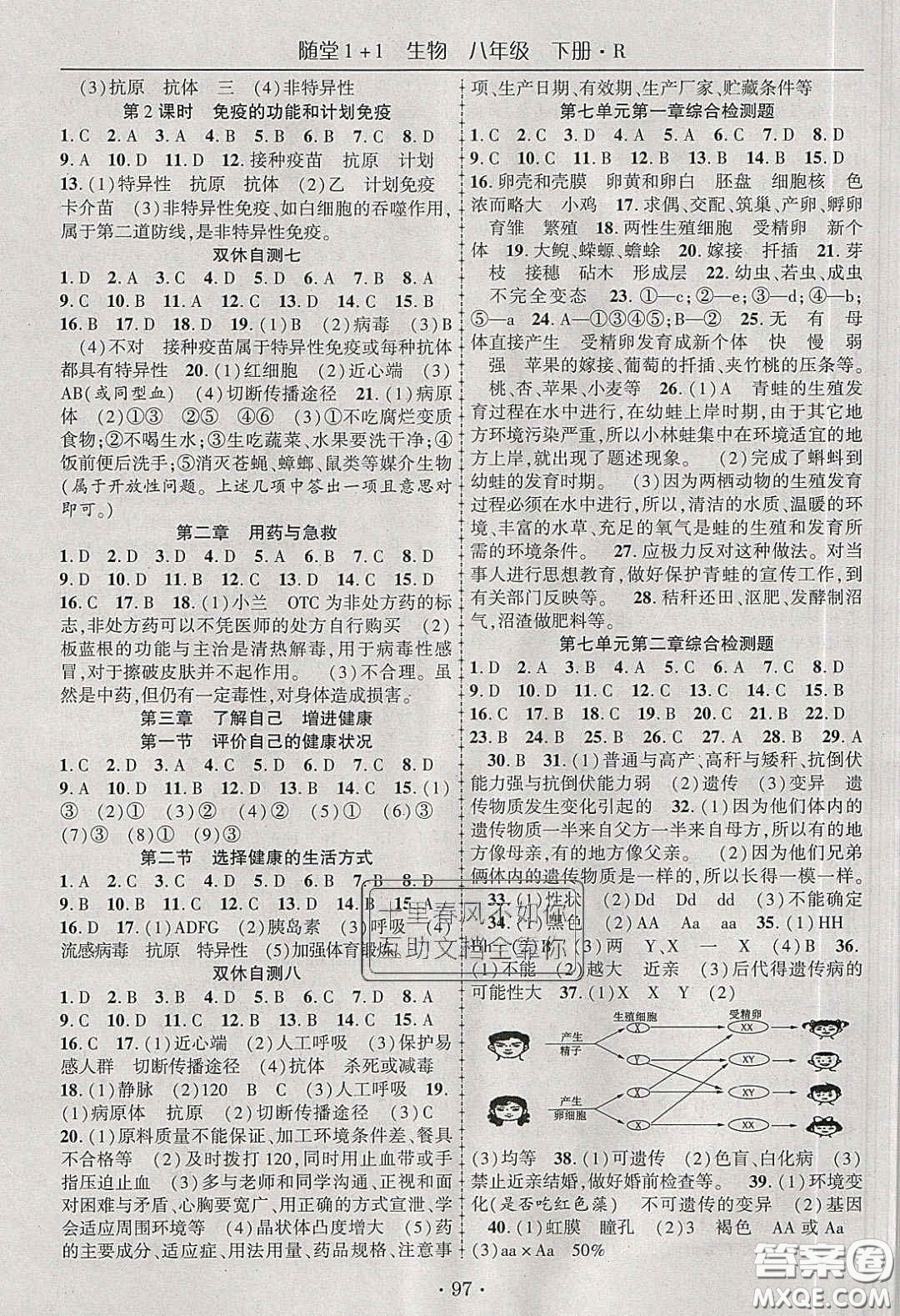 海韻圖書2020年春隨堂1+1導(dǎo)練八年級生物下冊人教版答案