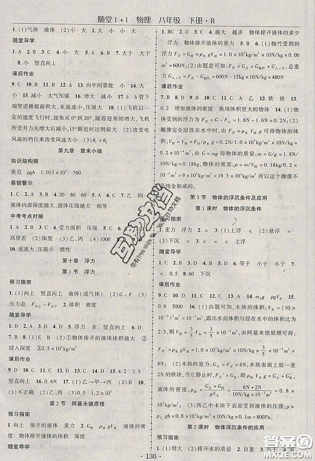 海韻圖書(shū)2020年春隨堂1+1導(dǎo)練八年級(jí)物理下冊(cè)人教版答案