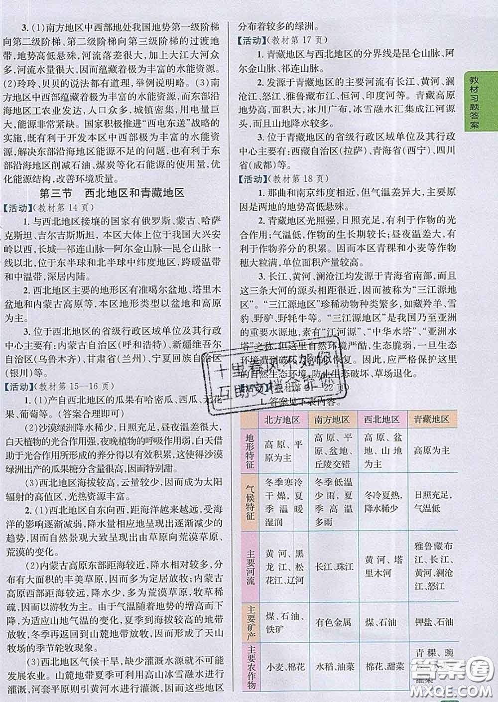 吉林人民出版社2020春尖子生學(xué)案八年級地理下冊湘教版答案