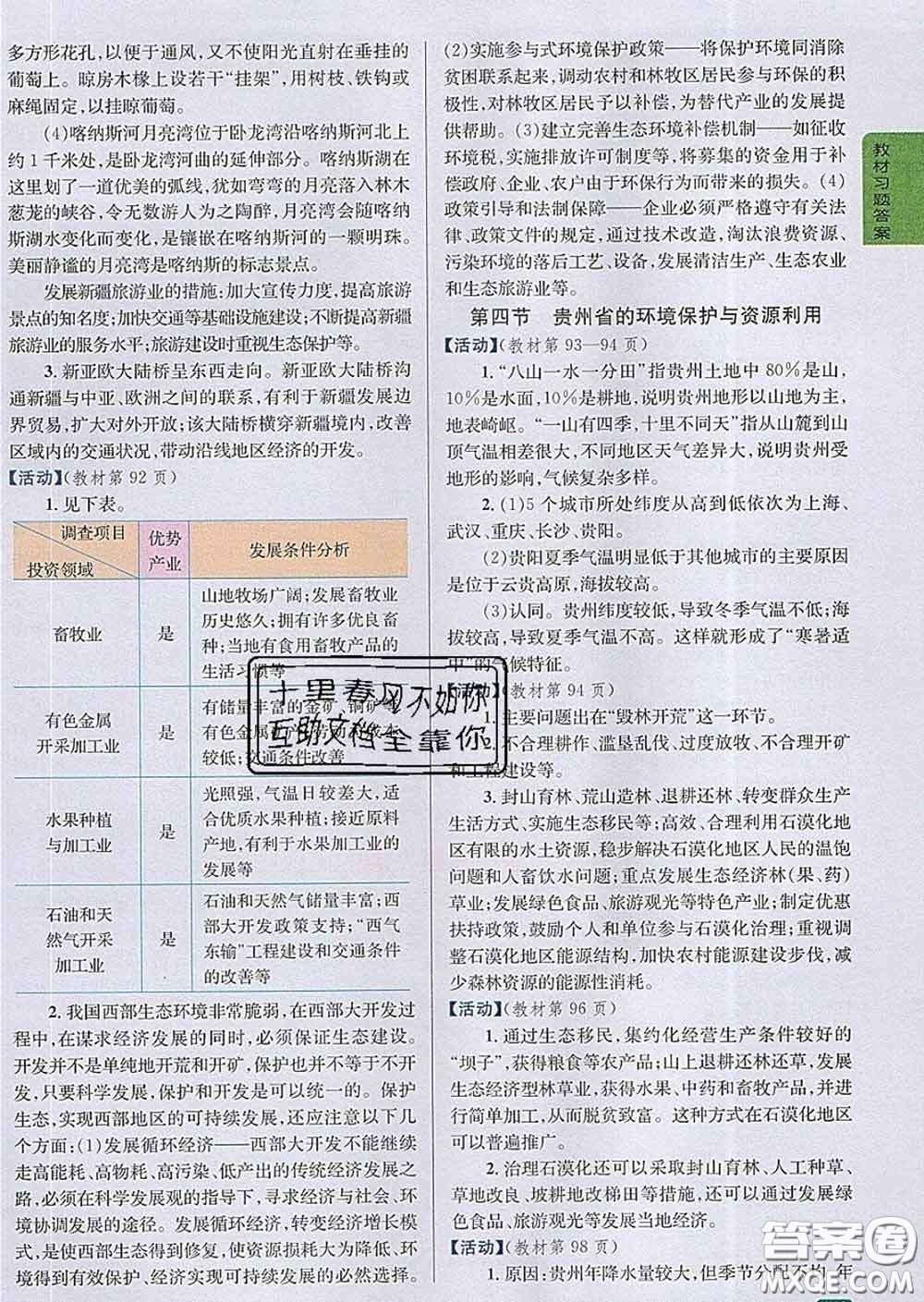 吉林人民出版社2020春尖子生學(xué)案八年級地理下冊湘教版答案