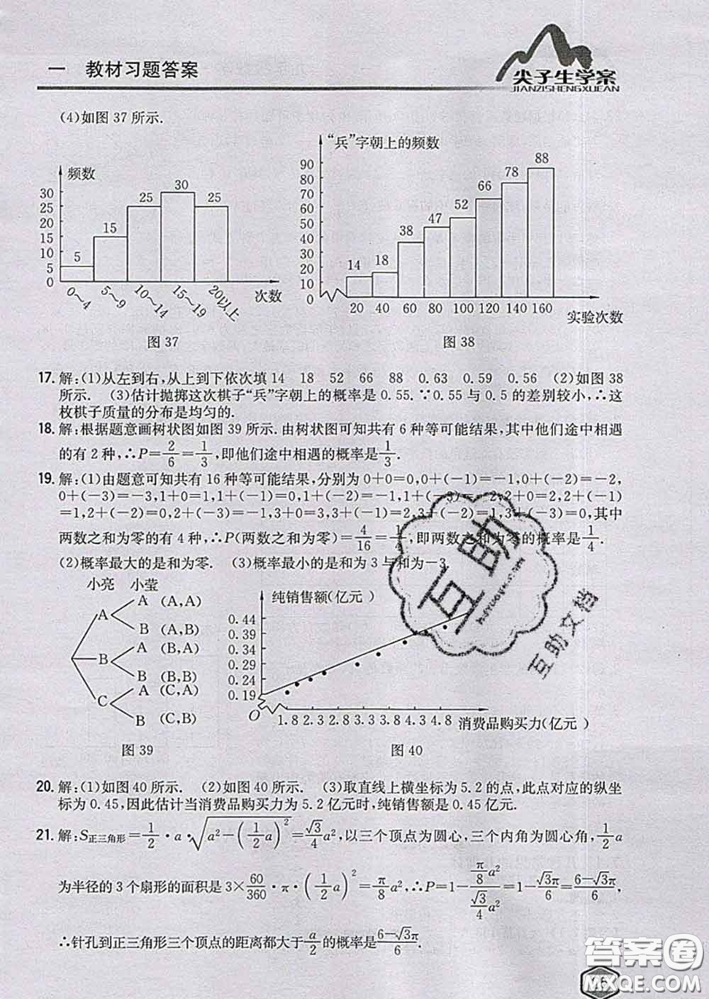 吉林人民出版社2020春尖子生學(xué)案九年級數(shù)學(xué)下冊青島版答案