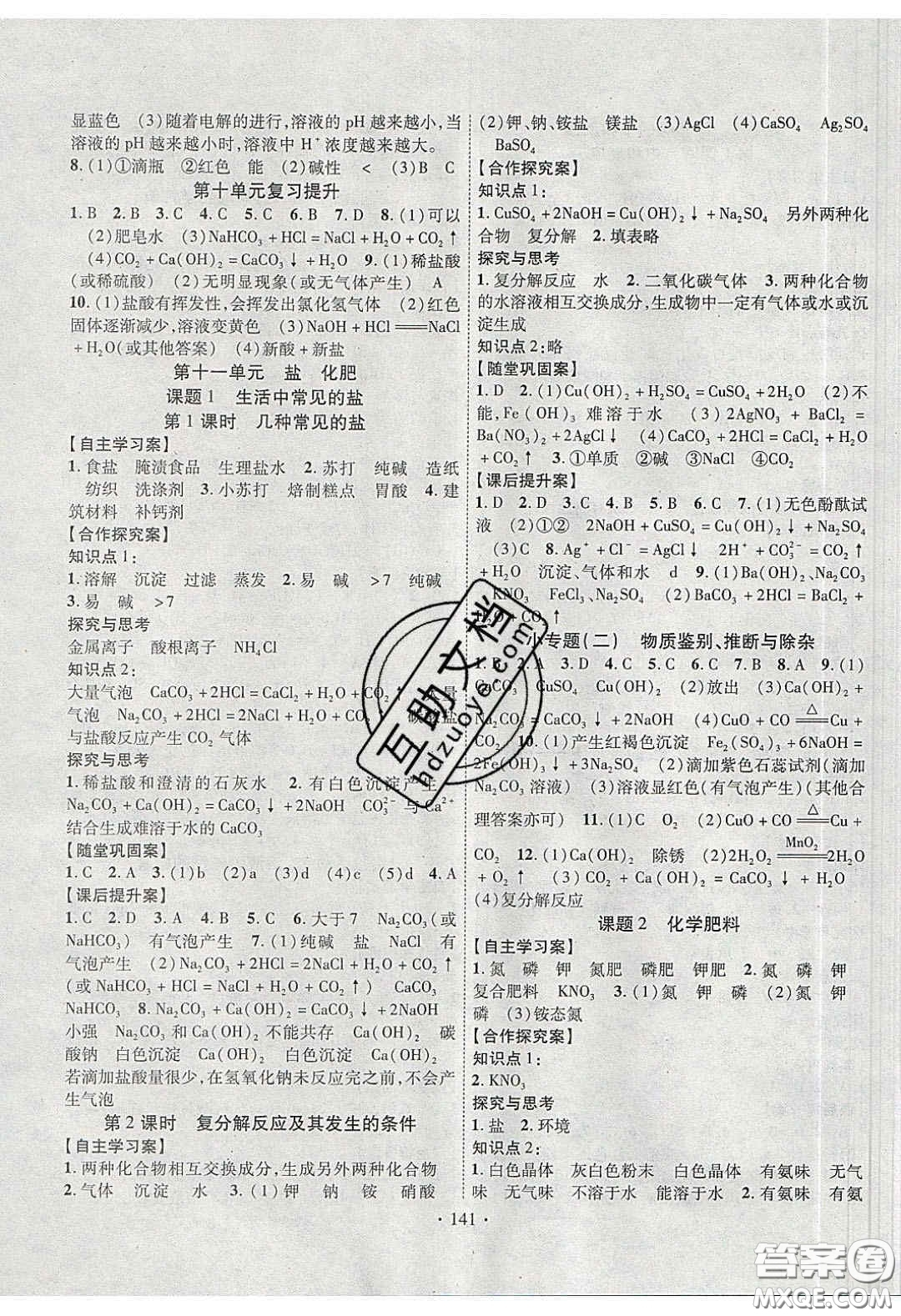 2020課堂導(dǎo)練1加5九年級化學(xué)下冊人教版答案