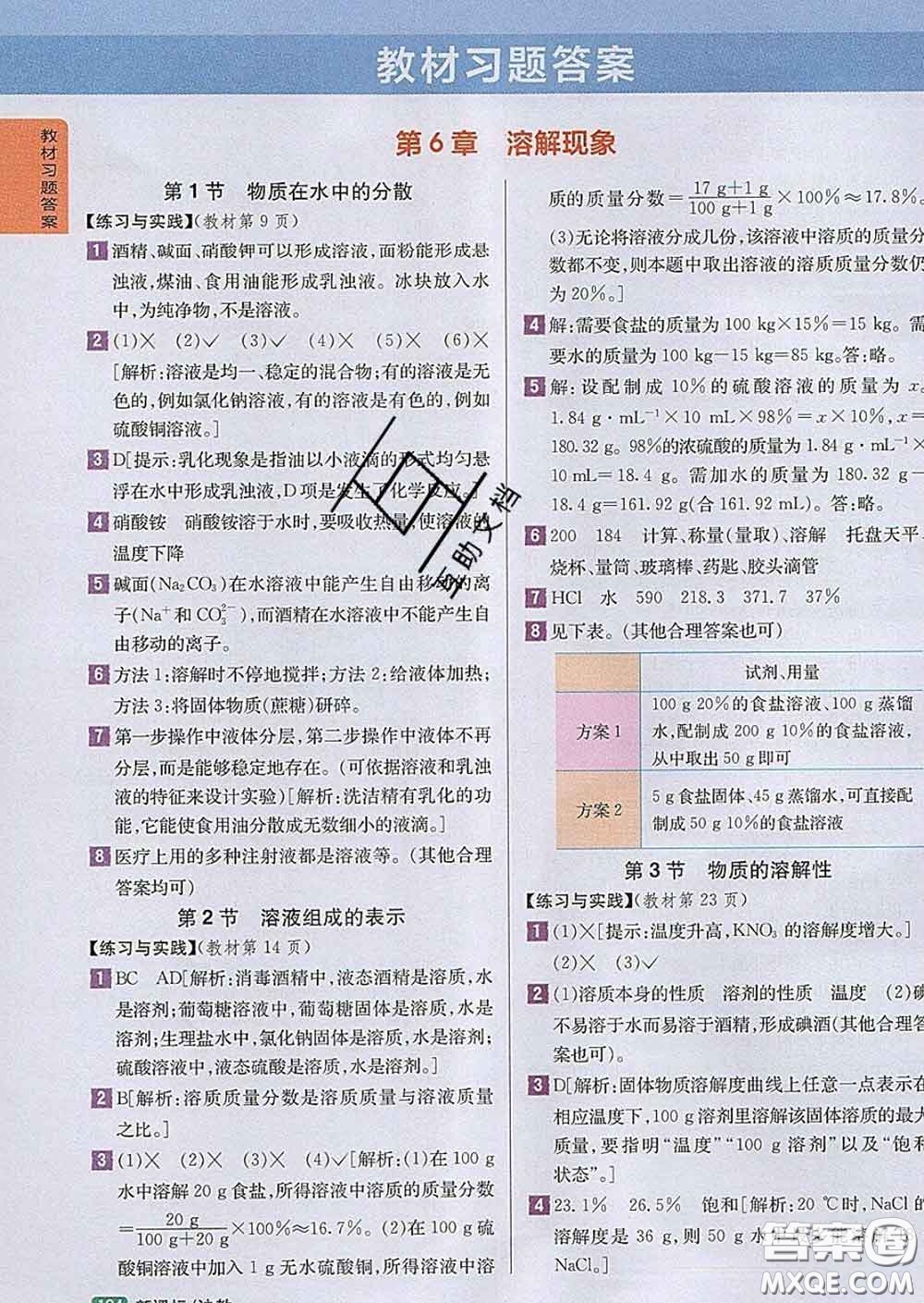 吉林人民出版社2020春尖子生學案九年級化學下冊滬教版答案