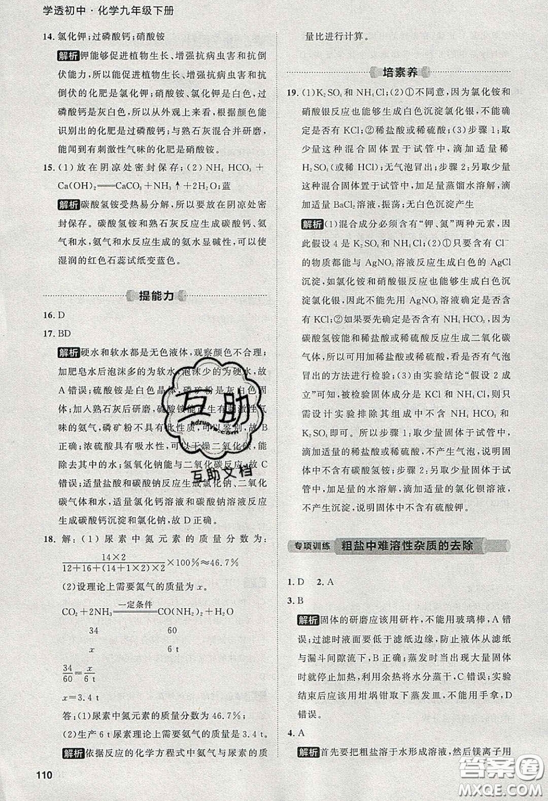 2020學透初中同步練習九年級化學下冊人教版答案