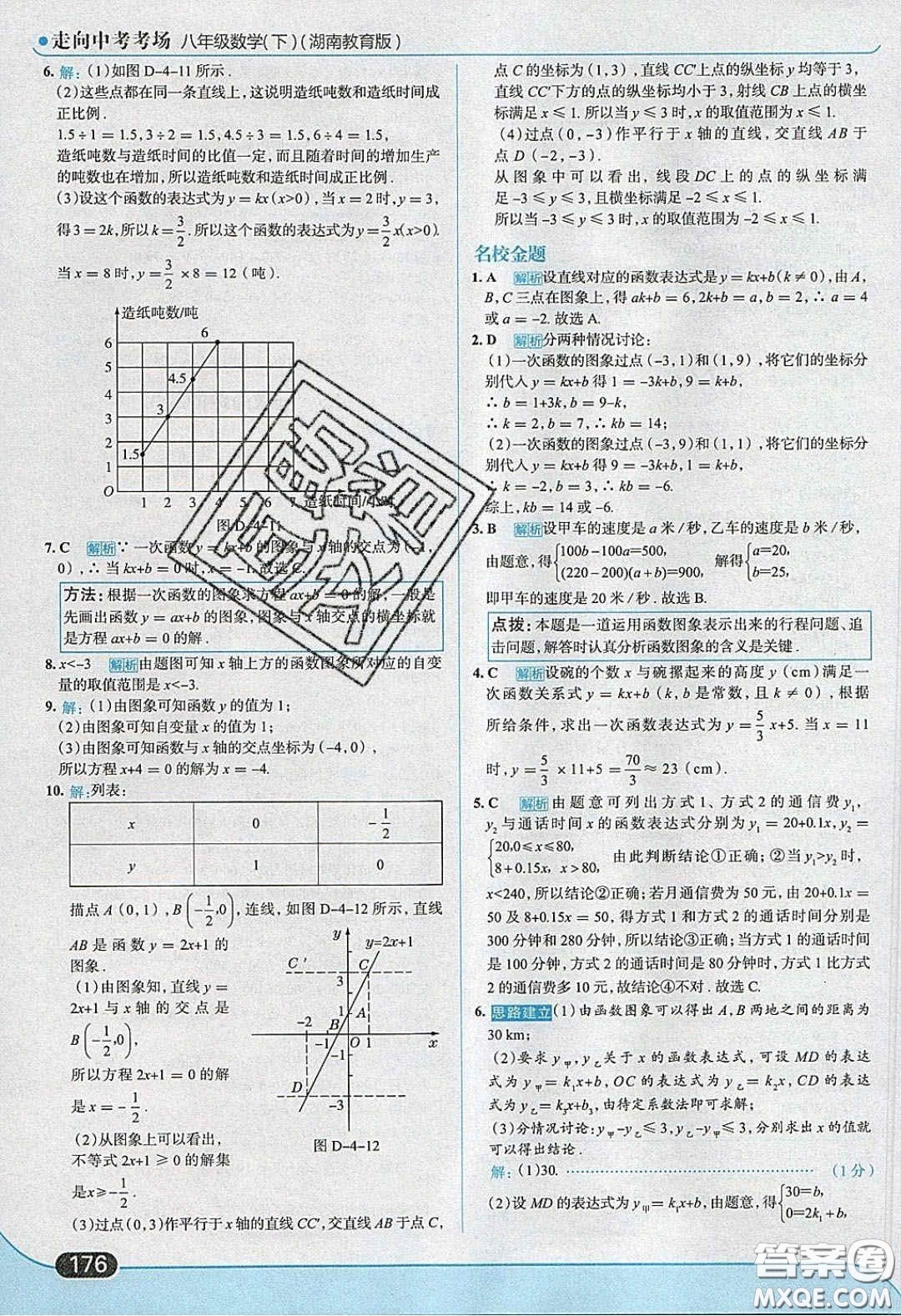 2020年走進(jìn)中考考場(chǎng)八年級(jí)數(shù)學(xué)下冊(cè)湘教版答案