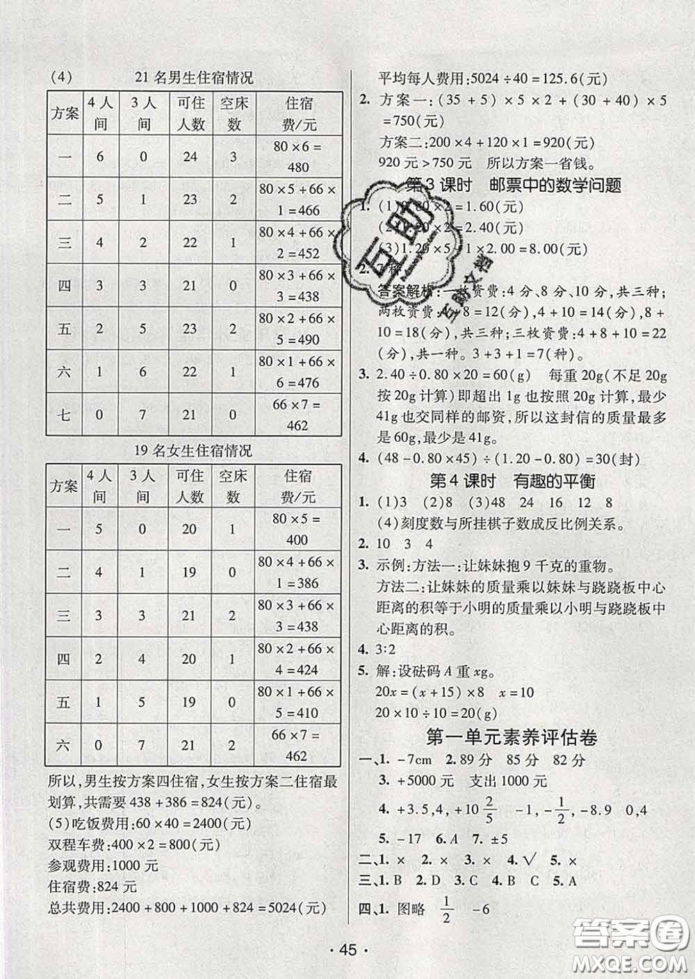 2020春同行課課100分過關(guān)作業(yè)六年級數(shù)學(xué)下冊人教版答案