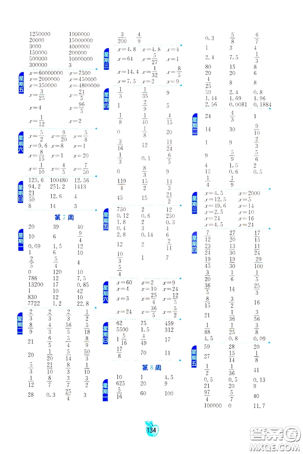 江蘇人民出版社2020年小學數(shù)學計算高手6年級下冊JSJY江蘇教育版參考答案