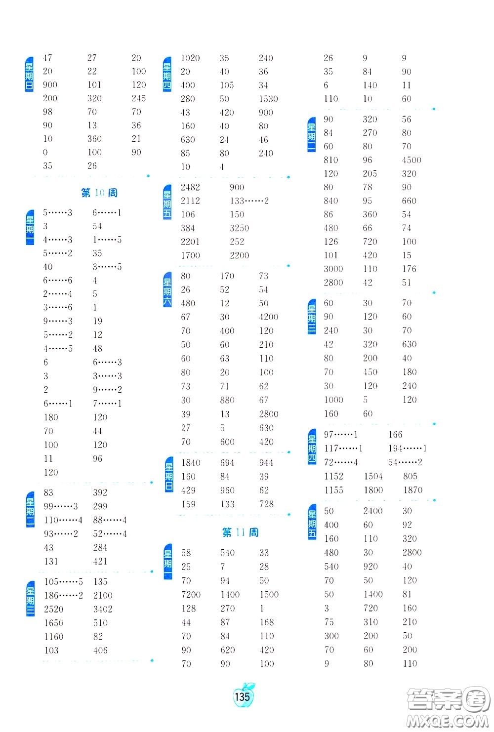 江蘇人民出版社2020年小學(xué)數(shù)學(xué)計算高手3年級下冊JSJY江蘇教育版參考答案