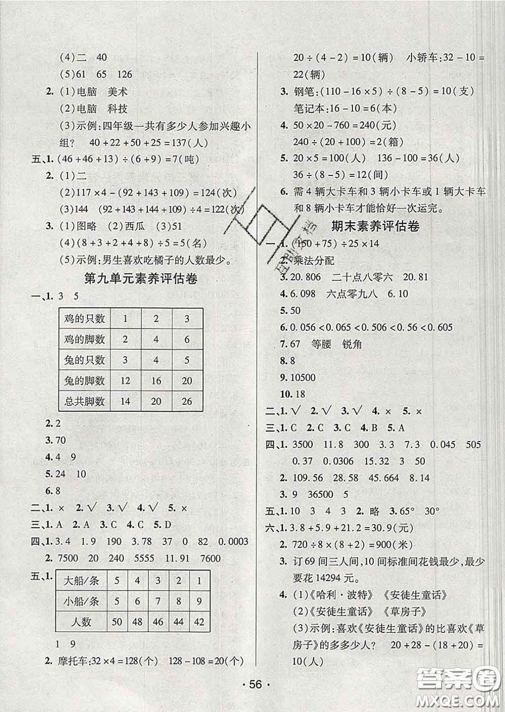 2020春同行課課100分過關(guān)作業(yè)四年級(jí)數(shù)學(xué)下冊(cè)人教版答案