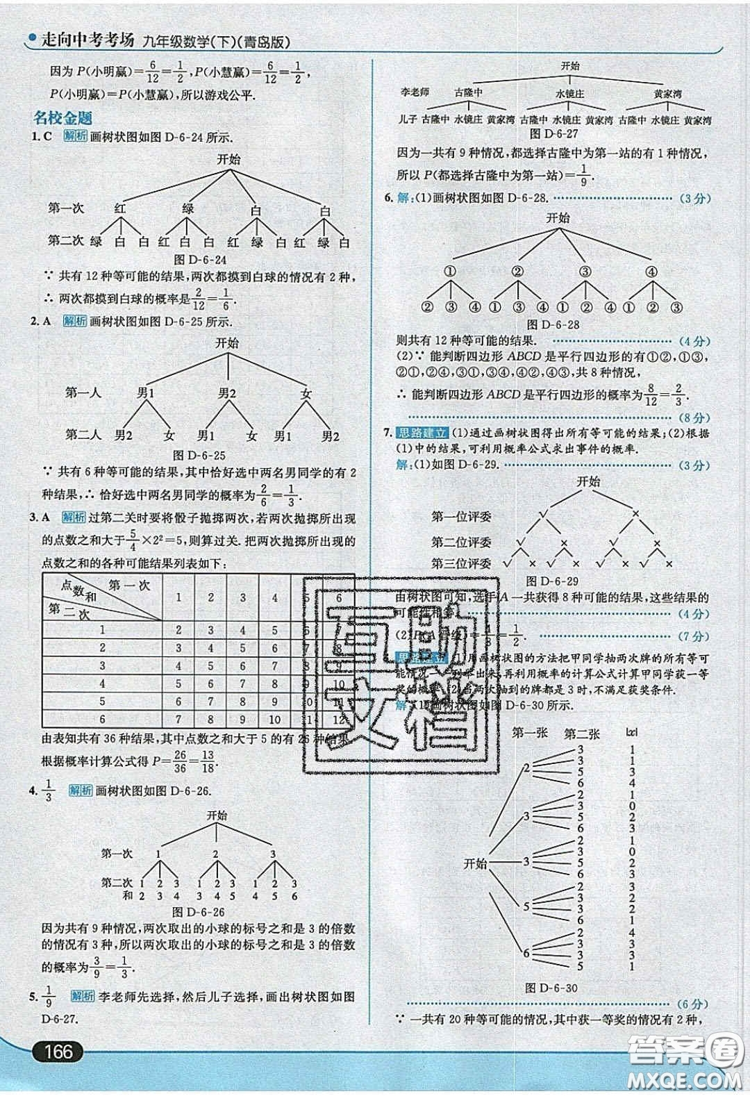 2020春走進(jìn)中考考場(chǎng)九年級(jí)數(shù)學(xué)下冊(cè)青島版答案