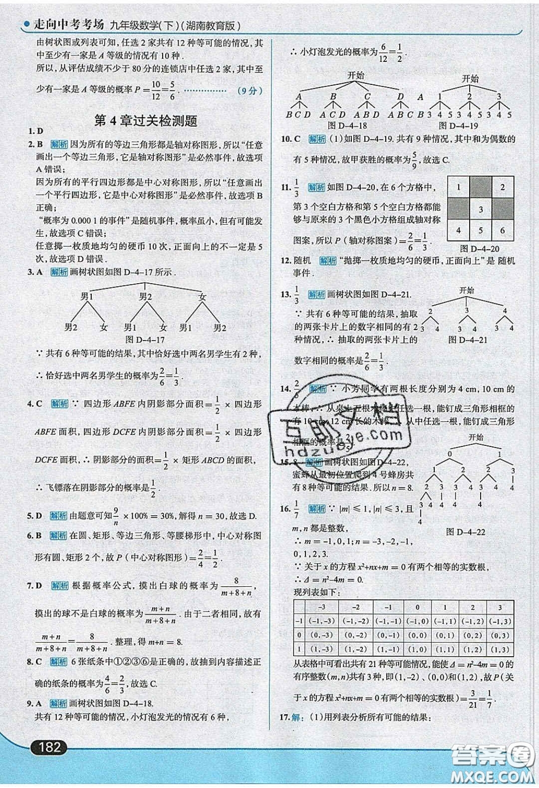 2020春走進(jìn)中考考場(chǎng)九年級(jí)數(shù)學(xué)下冊(cè)湘教版答案