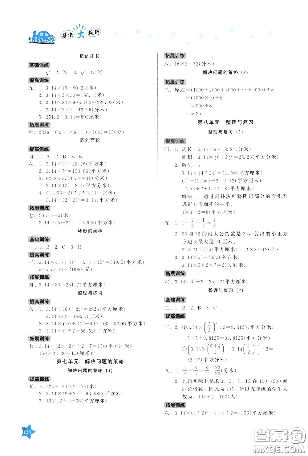 湖南教育出版社2020年學(xué)法大視野數(shù)學(xué)五年級下冊蘇教版參考答案